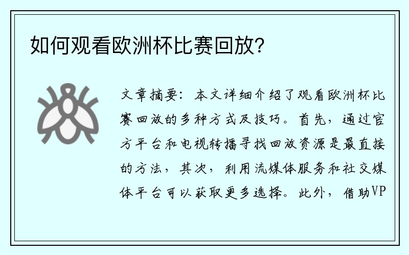 如何观看欧洲杯比赛回放？